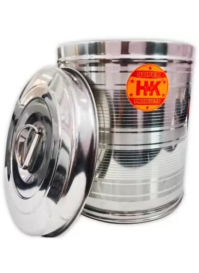 Super HK Stainless Steel Air Tight Atta Tanki/Container/Box/Drum/Pawali/Kothi with Lid (8 Litre)