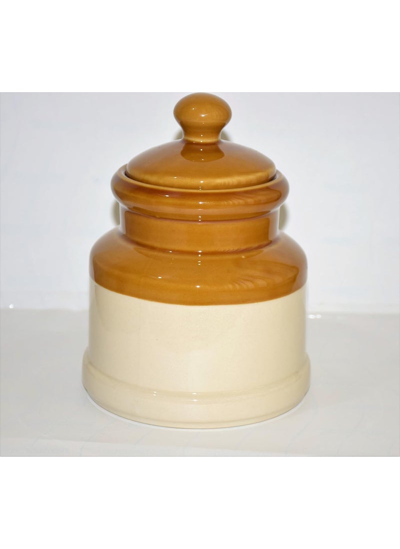 Pure Source India Ceramic Jar with Lid - 1 Kg, 1 Pieces, Brown Ivory