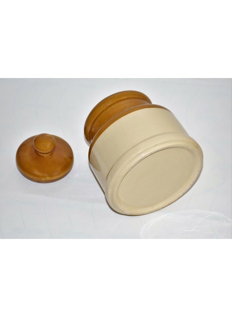 Pure Source India Ceramic Jar with Lid - 1 Kg, 1 Pieces, Brown Ivory