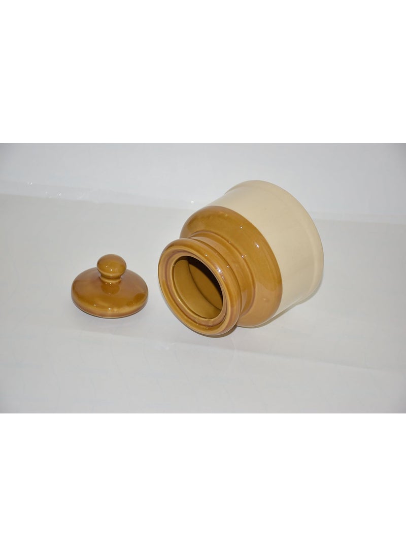 Pure Source India Ceramic Jar with Lid - 1 Kg, 1 Pieces, Brown Ivory