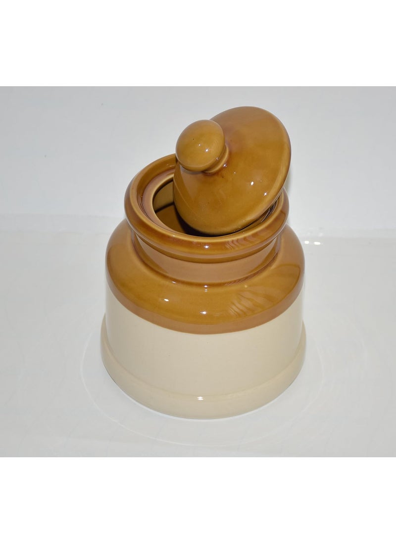 Pure Source India Ceramic Jar with Lid - 1 Kg, 1 Pieces, Brown Ivory
