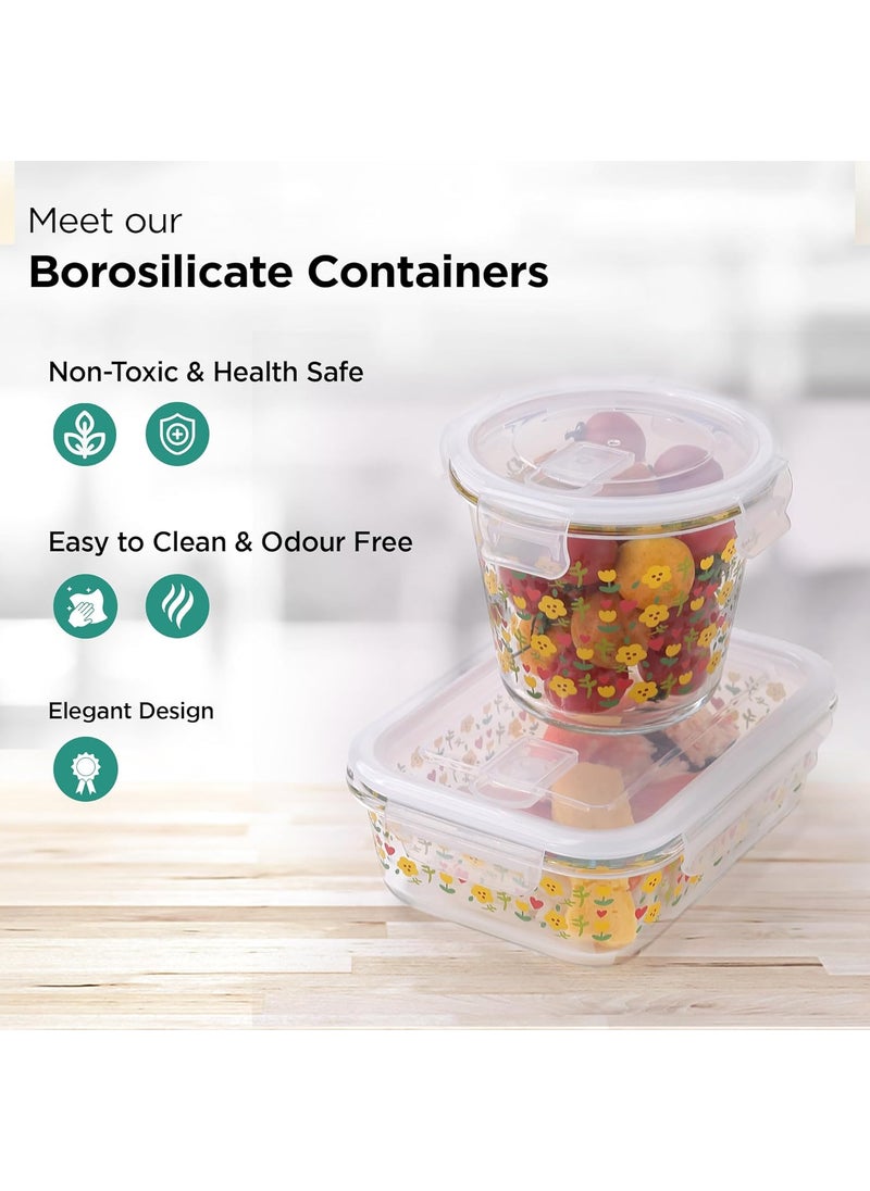UMAI Pack of 2 Borosilicate Glass Kitchen Containers Set with Airvent Pp Lid | Airtight Round Fridge Storage Boxes for Grains, Pulses, Spices, Snacks | 610 ml 960 ml | Amber