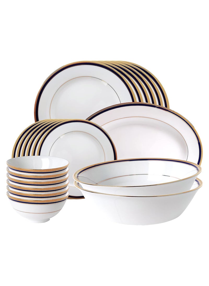 Noritake Japan - Porcelain Premium Dinner Set of 21 pcs, Service for 6 - Luxury Gold Tableware Dining and Kitchen Set - NORITAKE TOORAK BLUE-21 Pcs Dinner Set