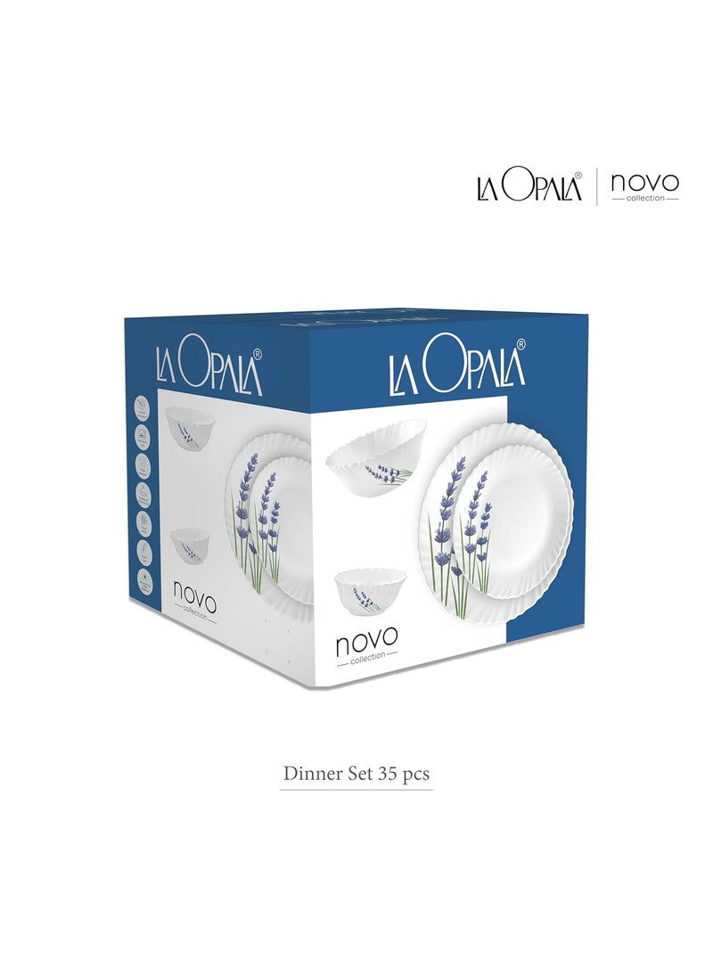 La Opala, Novo Collection, Opal Glass Dinner Set 35 pcs, Silken Charm, White