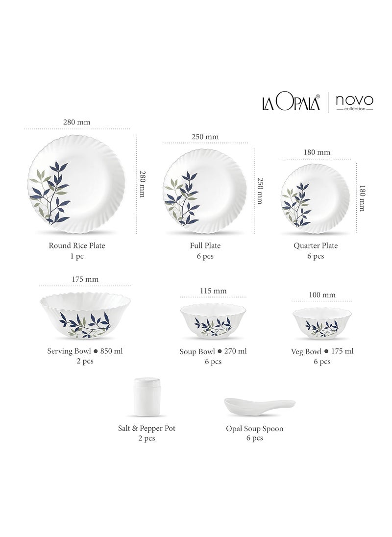 La Opala, Novo Collection, Opal Glass Dinner Set 35 pcs, Silken Charm, White