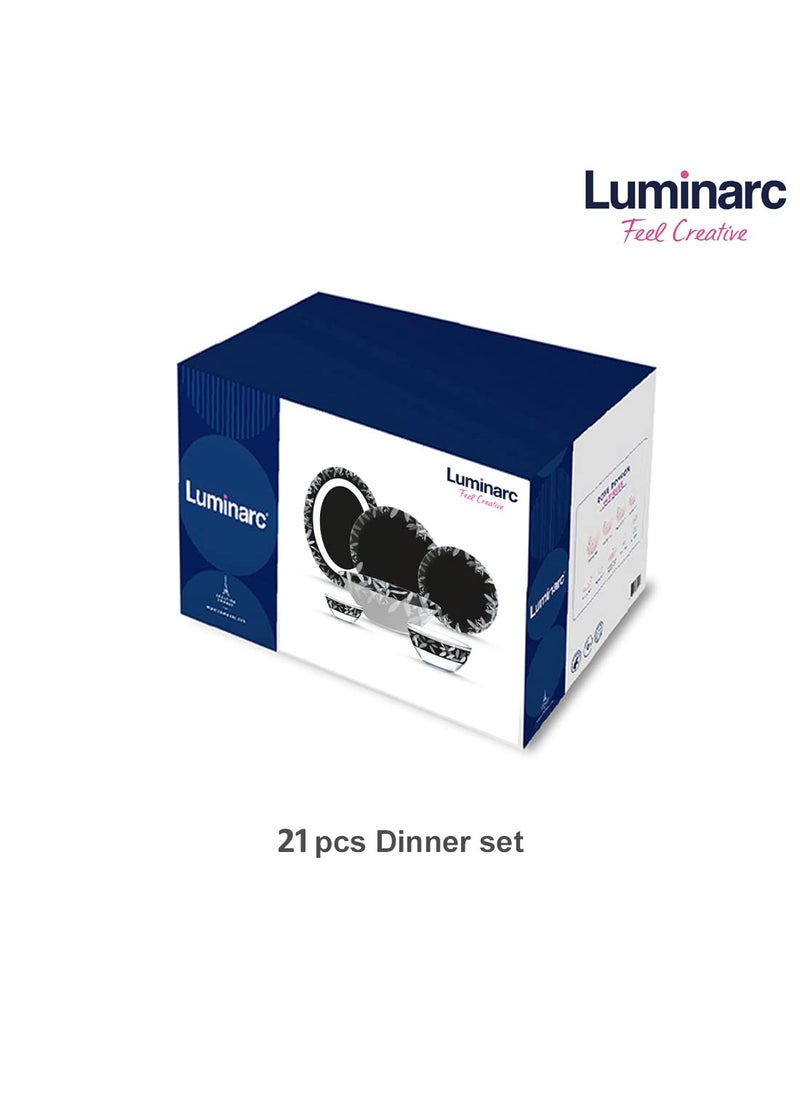 Luminarc printed Pack of 21 pcs sodalime Glass Made in United Arab Emirates(UAE) French Style Design Dinner Set