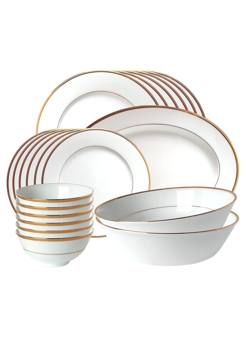 Noritake Japan - Porcelain Premium Standard Dinner Set, Service for 6 - Luxury Gold Tableware Dining and Kitchen Set - TOORAK Gold (Multicolor) - 21 Pieces