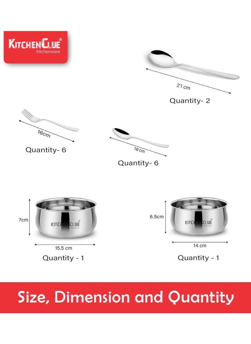 KITCHEN CLUE Heavy Guage Quality Stainless Steel Dinner Set of 52 Pcs, Silver Touch Finish - Comes with Big Size Dinner Plates & Serving Bowl Set - Kitchen Set for Home - Attractive & Exclusive Combo