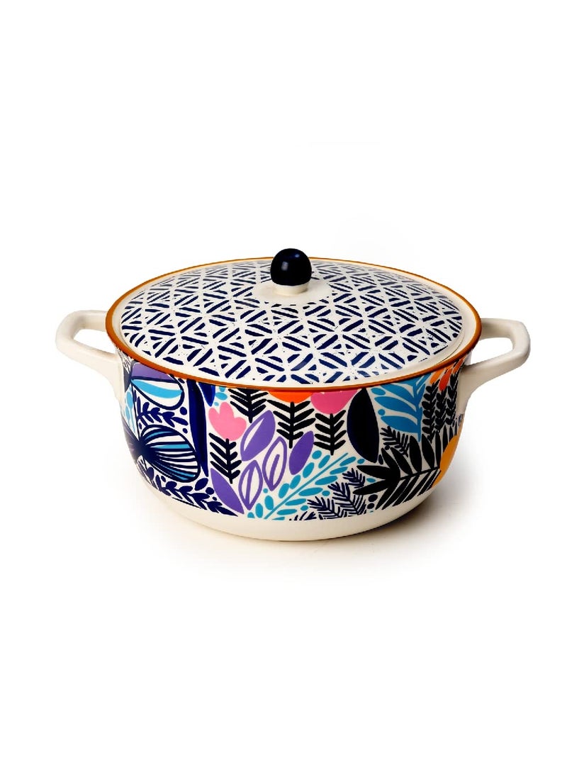 EZ Life Blue Colourful Texture 1 Casserol and 6 Pc Bowls Set - Dinnerware -1 Set, Storage Container, Kitchen Appliance,Casserole Classic Deep Round Oven and Microwave Safe Serving Bowl with Glass Lid