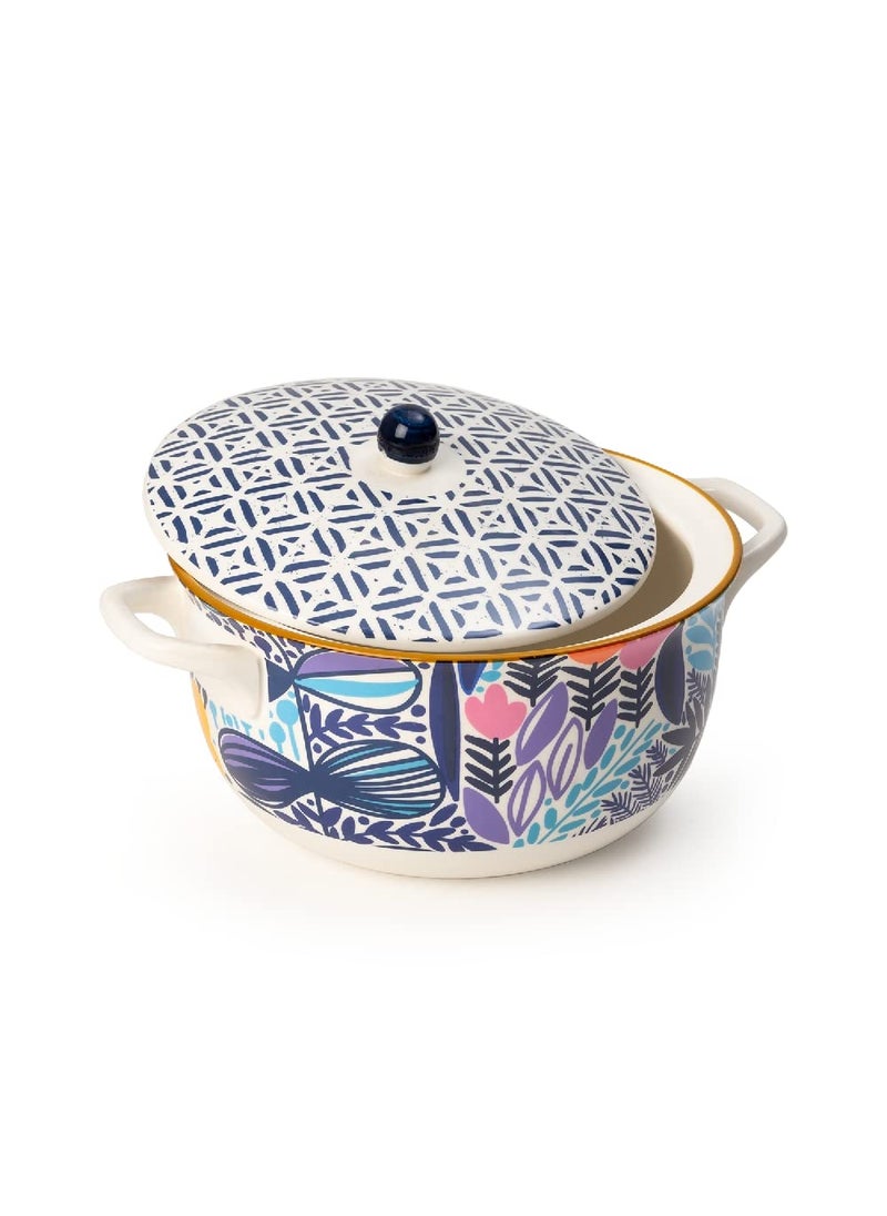 EZ Life Blue Colourful Texture 1 Casserol and 6 Pc Bowls Set - Dinnerware -1 Set, Storage Container, Kitchen Appliance,Casserole Classic Deep Round Oven and Microwave Safe Serving Bowl with Glass Lid