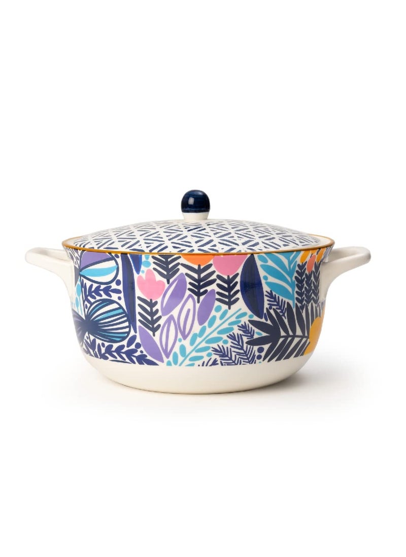 EZ Life Blue Colourful Texture 1 Casserol and 6 Pc Bowls Set - Dinnerware -1 Set, Storage Container, Kitchen Appliance,Casserole Classic Deep Round Oven and Microwave Safe Serving Bowl with Glass Lid