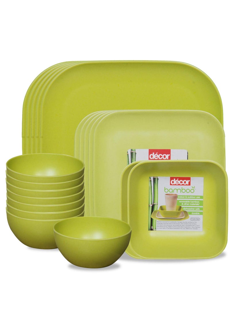 Décor EcoLite Bamboo Dinner Set | Non Toxic Reusable Dinner Plates | 18 Piece Eco-Friendly Dinnerware Gift Set - 4 Large Plates, 4 Small Plates, 2 Large Bowls & 8 Small Bowls (Katoris), Lime