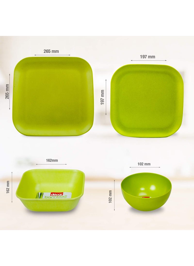 Décor EcoLite Bamboo Dinner Set | Non Toxic Reusable Dinner Plates | 18 Piece Eco-Friendly Dinnerware Gift Set - 4 Large Plates, 4 Small Plates, 2 Large Bowls & 8 Small Bowls (Katoris), Lime
