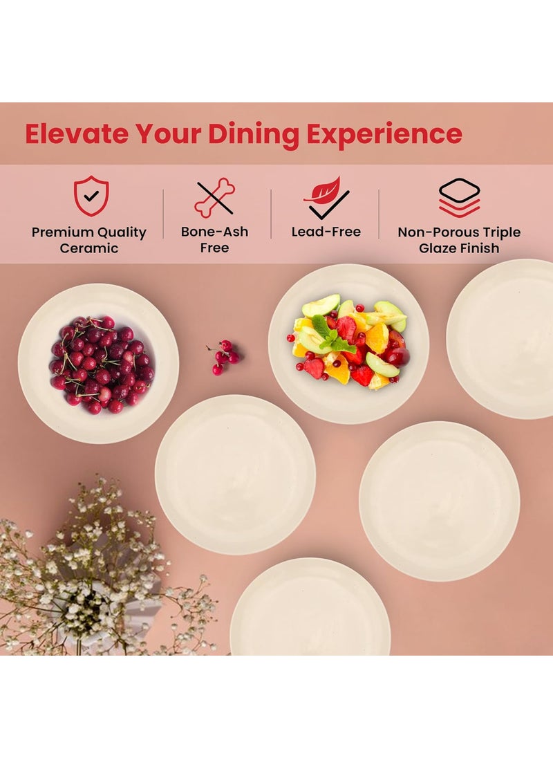 Homestic 20 Pcs Ceramic Dinner Set | Dishwasher & Microwave Safe | Crockery Set for Dining & Gifting | 6 Pcs Full Plates & 6 Pcs Half Plate & 2 Pcs Serving Bowl & 6 Pcs Bowl | Cream