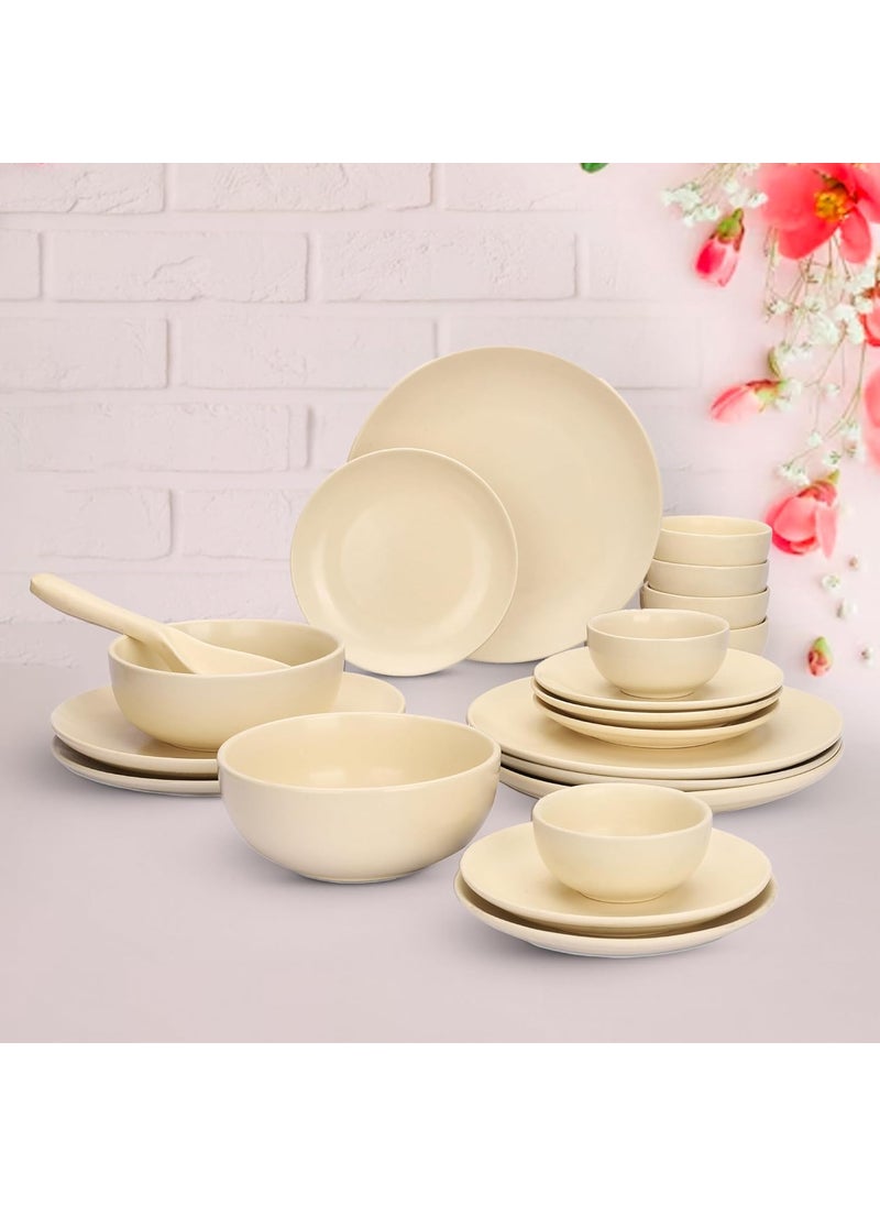 Homestic 20 Pcs Ceramic Dinner Set | Dishwasher & Microwave Safe | Crockery Set for Dining & Gifting | 6 Pcs Full Plates & 6 Pcs Half Plate & 2 Pcs Serving Bowl & 6 Pcs Bowl | Cream