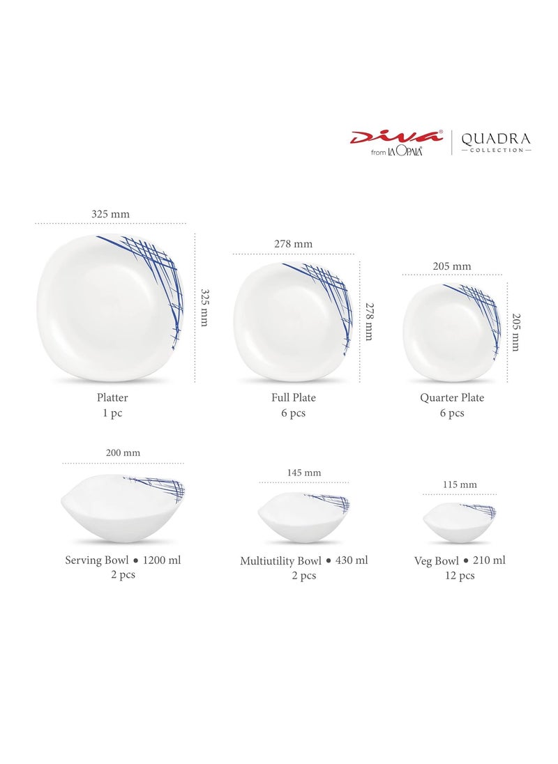 Diva La Opala, Quadra Collection, Opal Glass Floral Dinner Set 29 Pcs, Belladonna, White