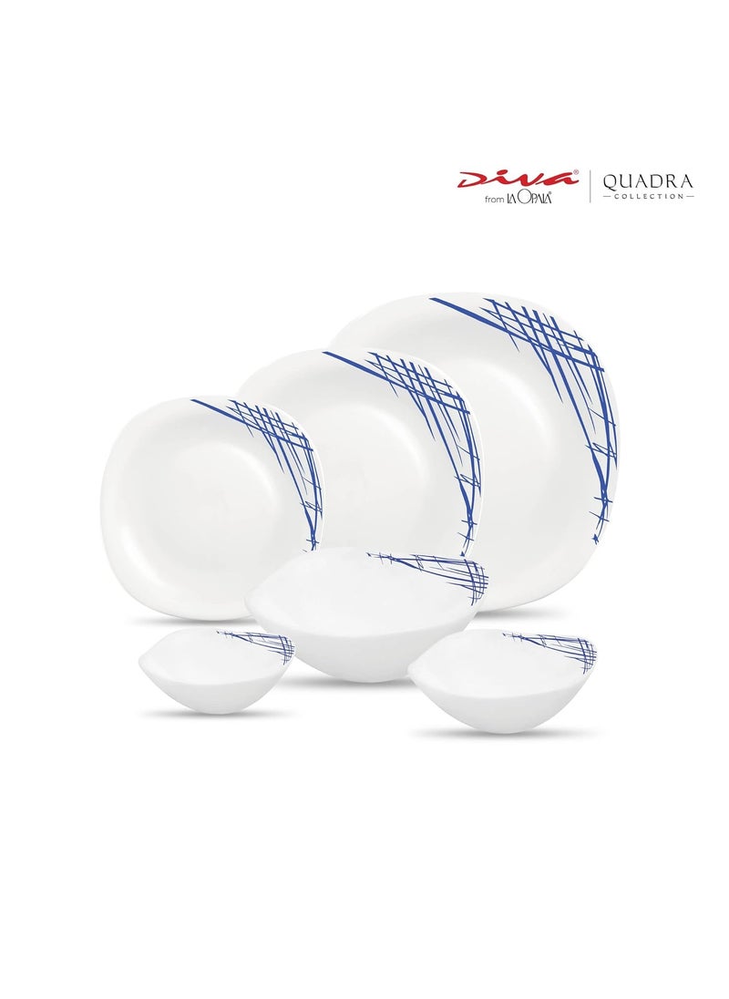 Diva La Opala, Quadra Collection, Opal Glass Floral Dinner Set 29 Pcs, Belladonna, White