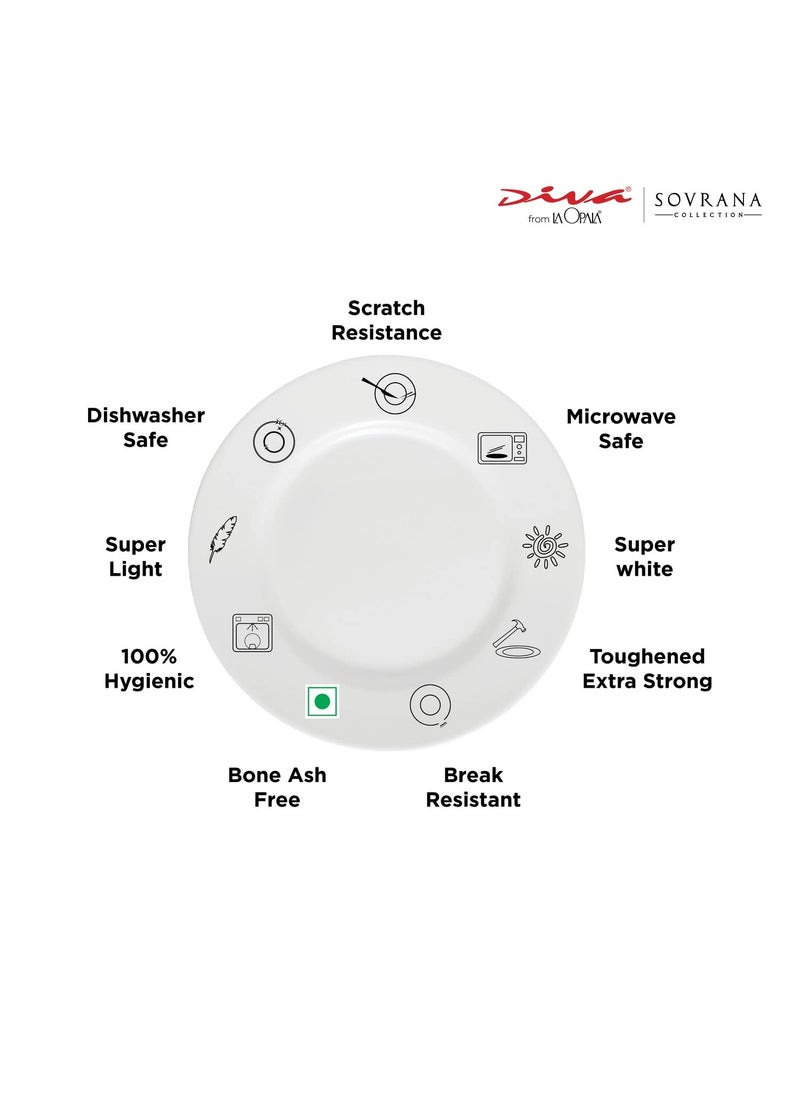 La Opala Diva Sovrana Collection Opal Glass Crockery | for Family of 6 | Dinner Set 33 pcs Regent Blue | Plates & Bowls for Dining | Microwave Safe | 100% Vegetarian | Extra Strong | Light & White
