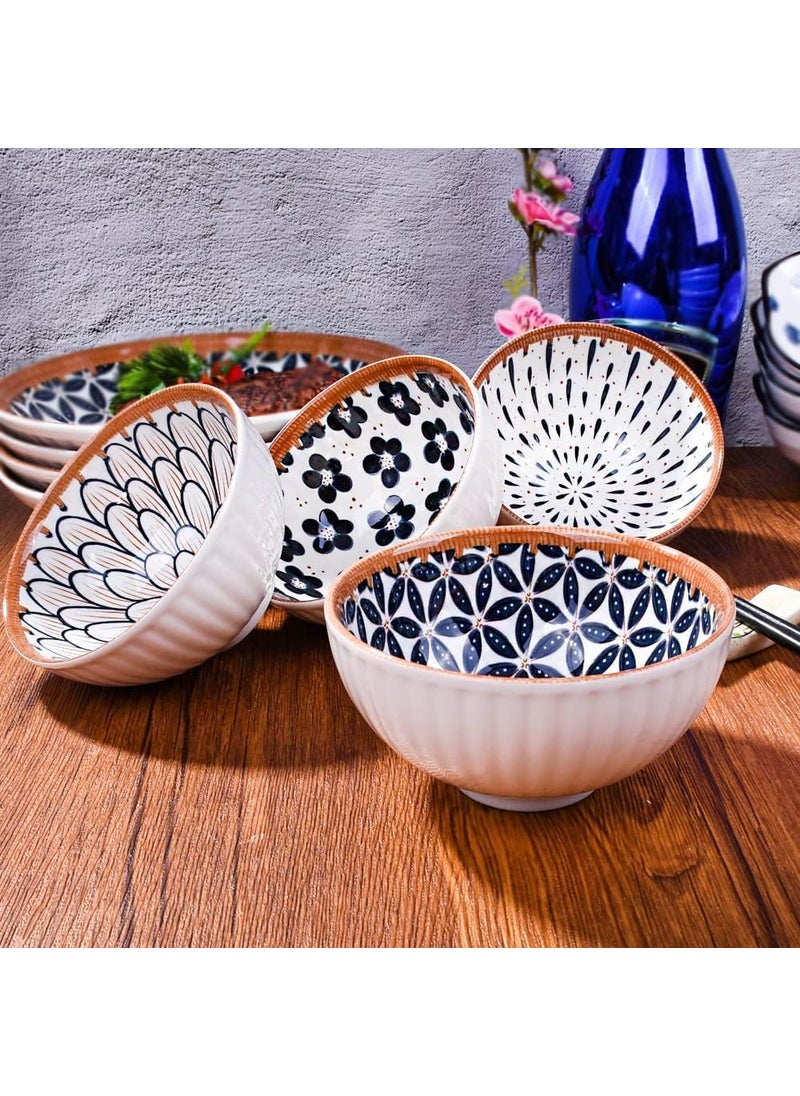 Eletree Ceramic Japanese Style Bowls Serving for Pasta,Salad,Noodle,Rice,Snack,Ice Cream,Soup,Dinner Colorful Kitchen Bowls Sets Beautiful Gift Box Packed (6 Plate+ 12 Bowl)