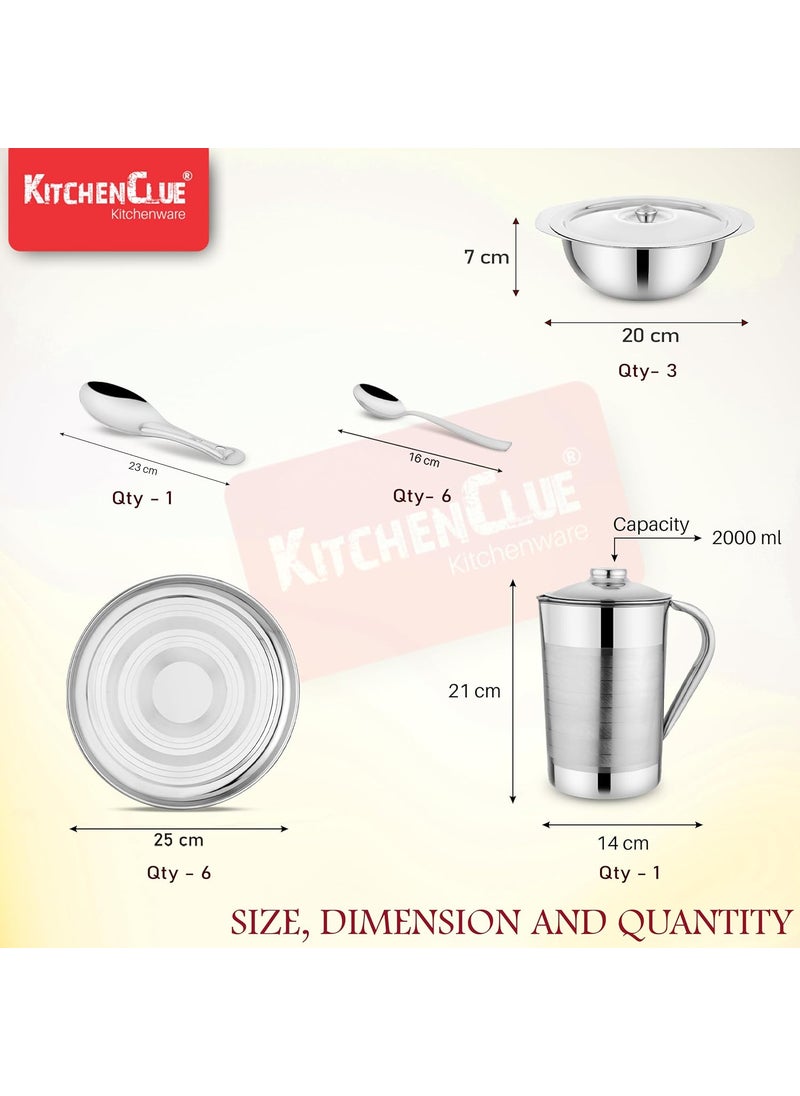 KITCHEN CLUE Heavy Guage Stainless Steel Dinner Set I Pack of 51 Pieces, Silver I Steel Kitchen Set for Home I Mirror Finish Utensils I Durable & Sturdy I Dishwasher Safe, Rust Free, Stain Resistance
