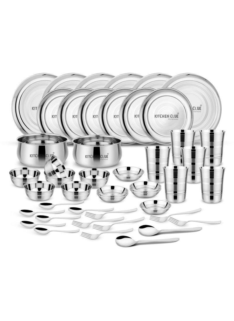 KITCHEN CLUE Stainless Steel Heavy Guage Quality Dinner Set of 46 Pcs, Kitchen Set for Home, Steel Dinner Set for Kitchen, Premium Range Quality Steel Dinnerware Serveware Kitchen Set