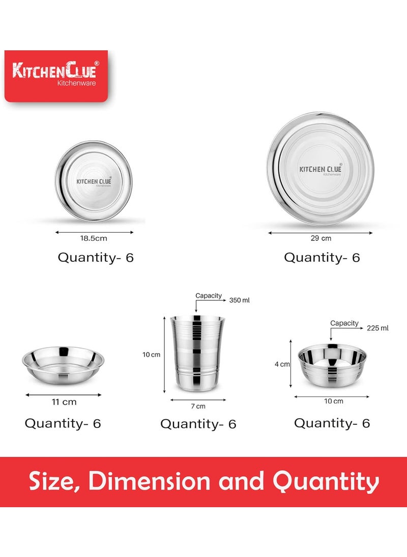 KITCHEN CLUE Stainless Steel Heavy Guage Quality Dinner Set of 46 Pcs, Kitchen Set for Home, Steel Dinner Set for Kitchen, Premium Range Quality Steel Dinnerware Serveware Kitchen Set