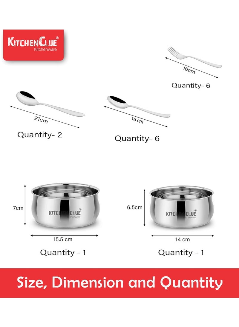 KITCHEN CLUE Stainless Steel Heavy Guage Quality Dinner Set of 46 Pcs, Kitchen Set for Home, Steel Dinner Set for Kitchen, Premium Range Quality Steel Dinnerware Serveware Kitchen Set