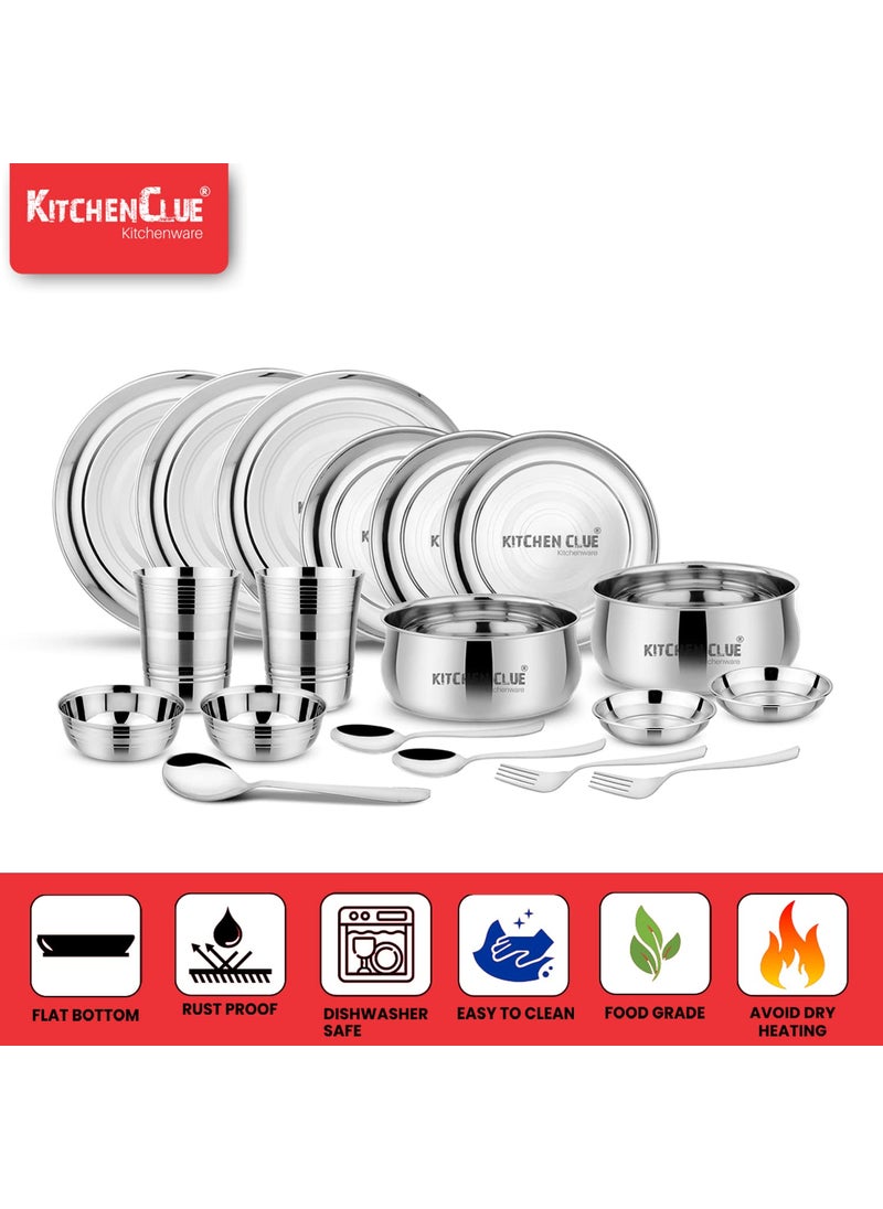 KITCHEN CLUE Stainless Steel Heavy Guage Quality Dinner Set of 46 Pcs, Kitchen Set for Home, Steel Dinner Set for Kitchen, Premium Range Quality Steel Dinnerware Serveware Kitchen Set