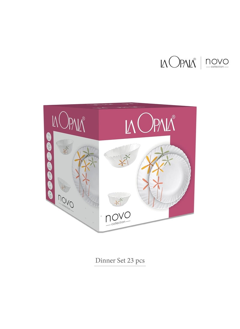 La Opala, Novo Collection, Opal Glass Dinner Set 23 pcs, English Lavender, White