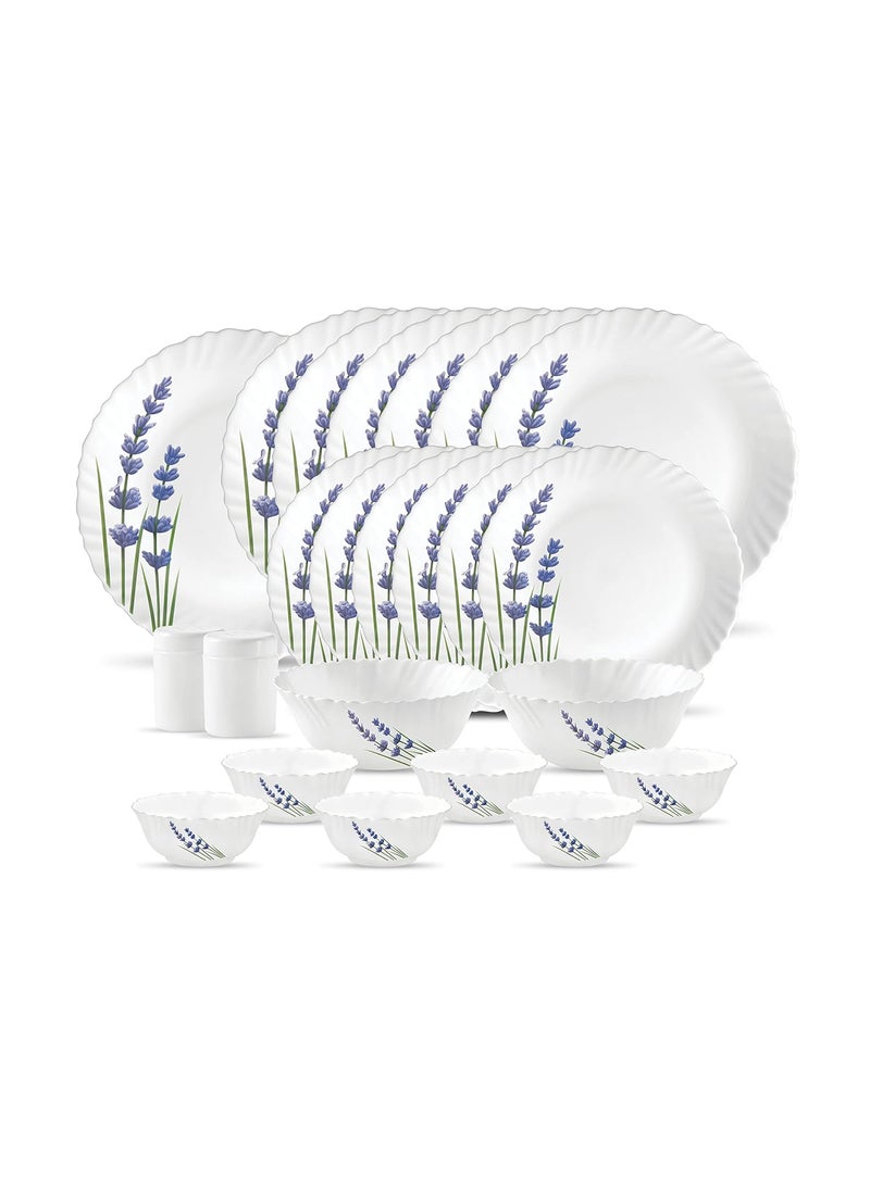 La Opala, Novo Collection, Opal Glass Dinner Set 23 pcs, English Lavender, White