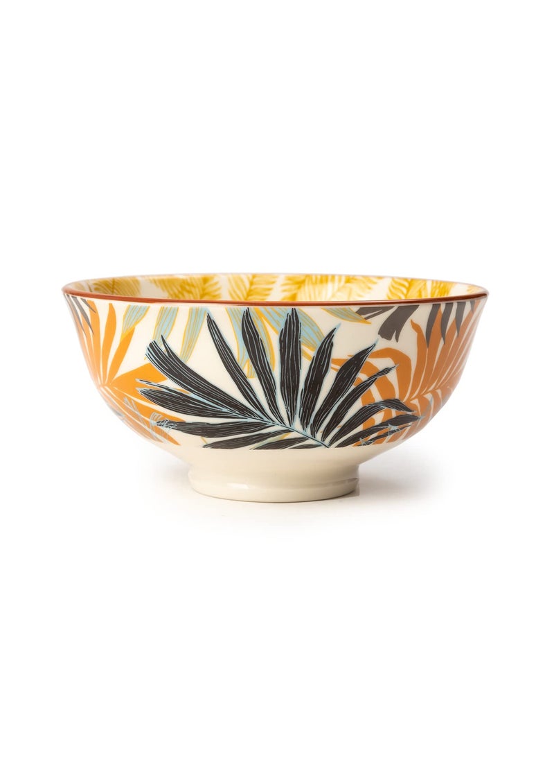 EZ Life Palm Leaf Styled 1 Casserol and 6 Pc - Bowls Set - Colourful - Dinnerware - Microwave Safe Serving Bowl with Glass Lid - 1 Set