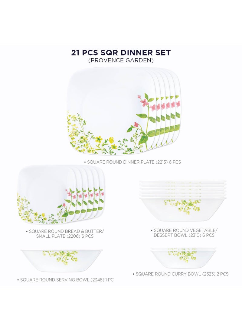 Corelle 21 Pc Square Round Dinner Set - Provence Garden