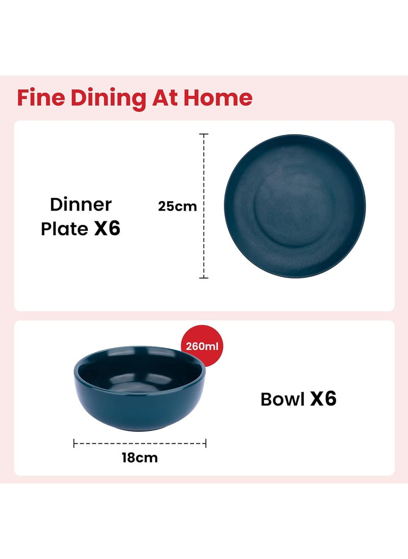 Homestic Ceramic 12 Pcs Round Unbreakable Microwave & Dishwasher Safe Dinnerware Kitchen Crockery Set | Matte Finish Dinner Sets & Kitchen Set for Home | Deep Green-Set-2T