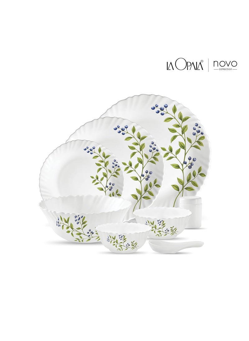 La Opala, Novo Collection, Opal Glass Dinner Set 35 pcs, Lush Greens, White