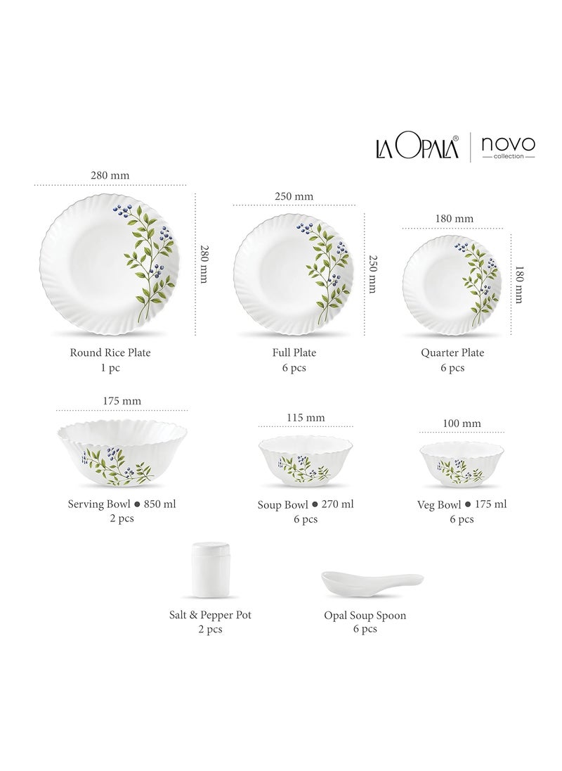 La Opala, Novo Collection, Opal Glass Dinner Set 35 pcs, Lush Greens, White