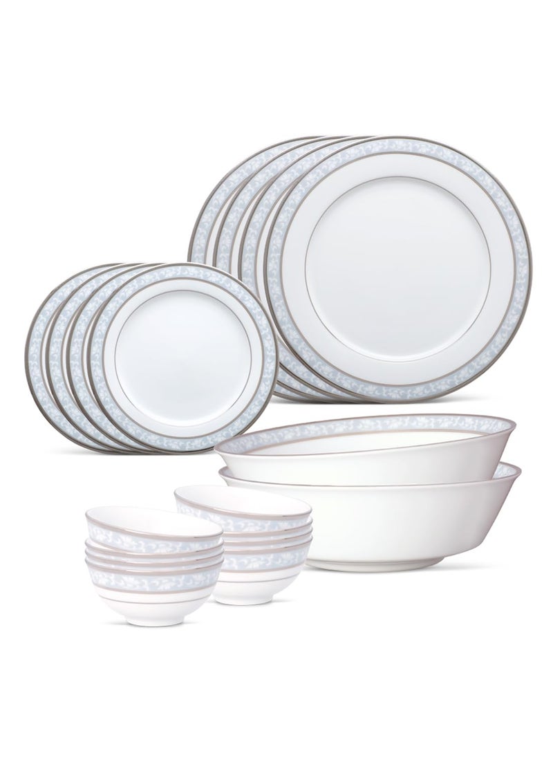 Noritake Fine Porcelain Dinner Set of 18 Pcs Luxury Dining and Tableware Set – Brunswick Platinum Dinnerware Set