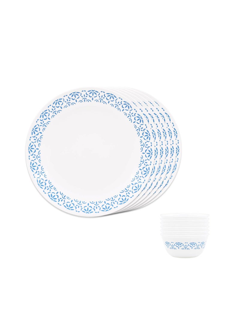 Corelle Skyline Bay Garden - 12 Pcs Breakfast Set | for Family of 6| Break & Chip Resistant | Lightweight & Durable | Microwave & Dishwasher Safe