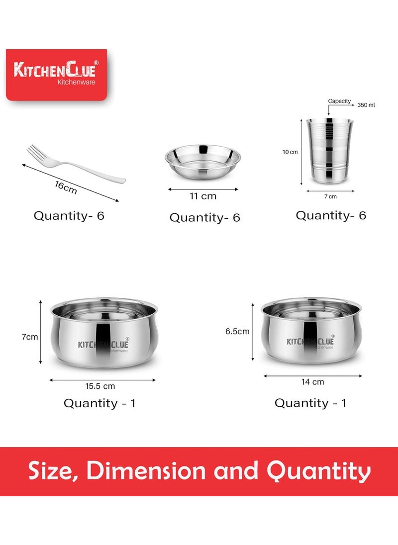 KITCHEN CLUE Premium Grade Quality Stainless Steel Dinner Set of 52 Pcs, Silver Touch Design - Attractive & Stylish Looks - Add Grace to Your Kitchen - Exclusive Kitchen Set for Home - Safe Durable
