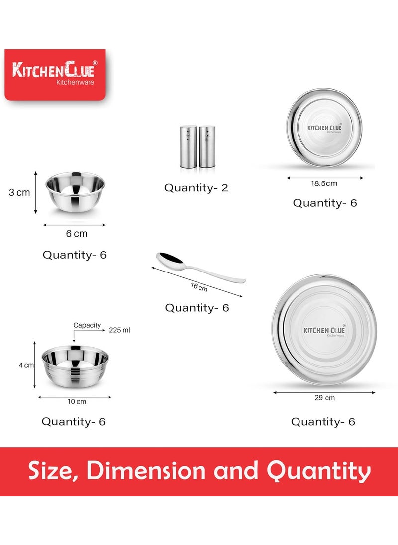 KITCHEN CLUE Premium Grade Quality Stainless Steel Dinner Set of 52 Pcs, Silver Touch Design - Attractive & Stylish Looks - Add Grace to Your Kitchen - Exclusive Kitchen Set for Home - Safe Durable