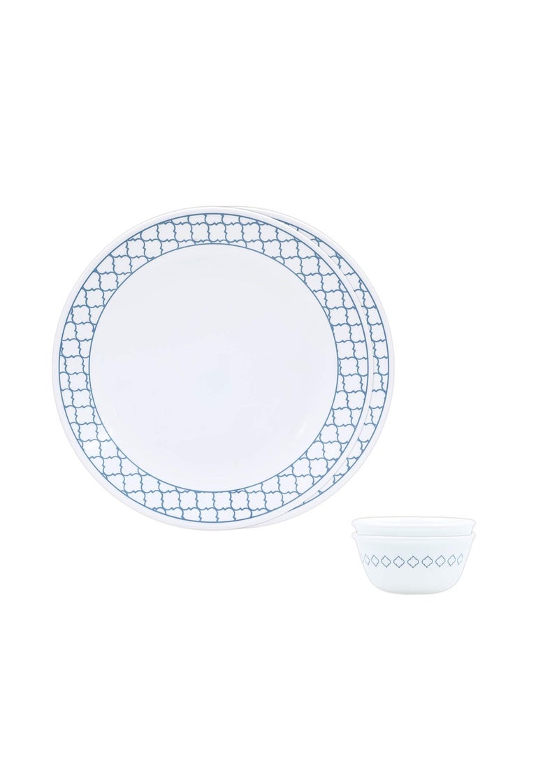 Corelle Denham Bachelor Set (K) - 4 Pcs | for Family of 2 | Break & Chip Resistant | Lightweight & Durable | Microwave & Dishwasher Safe