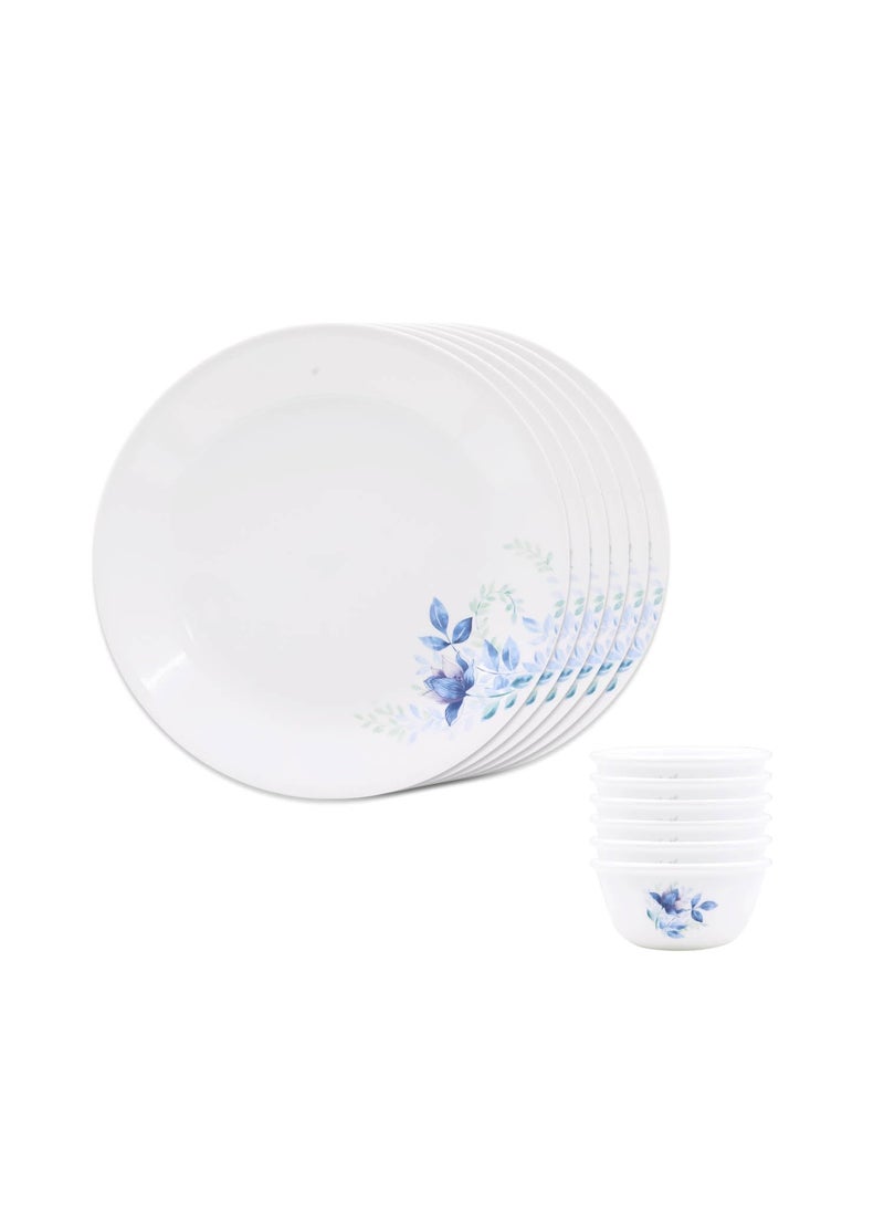 CORELLE Blue Floral Breakfast Set - 12 Pc | for Family of 6 | Break & Chip Resistant | Lightweight & Durable | Microwave & Dishwasher Safe