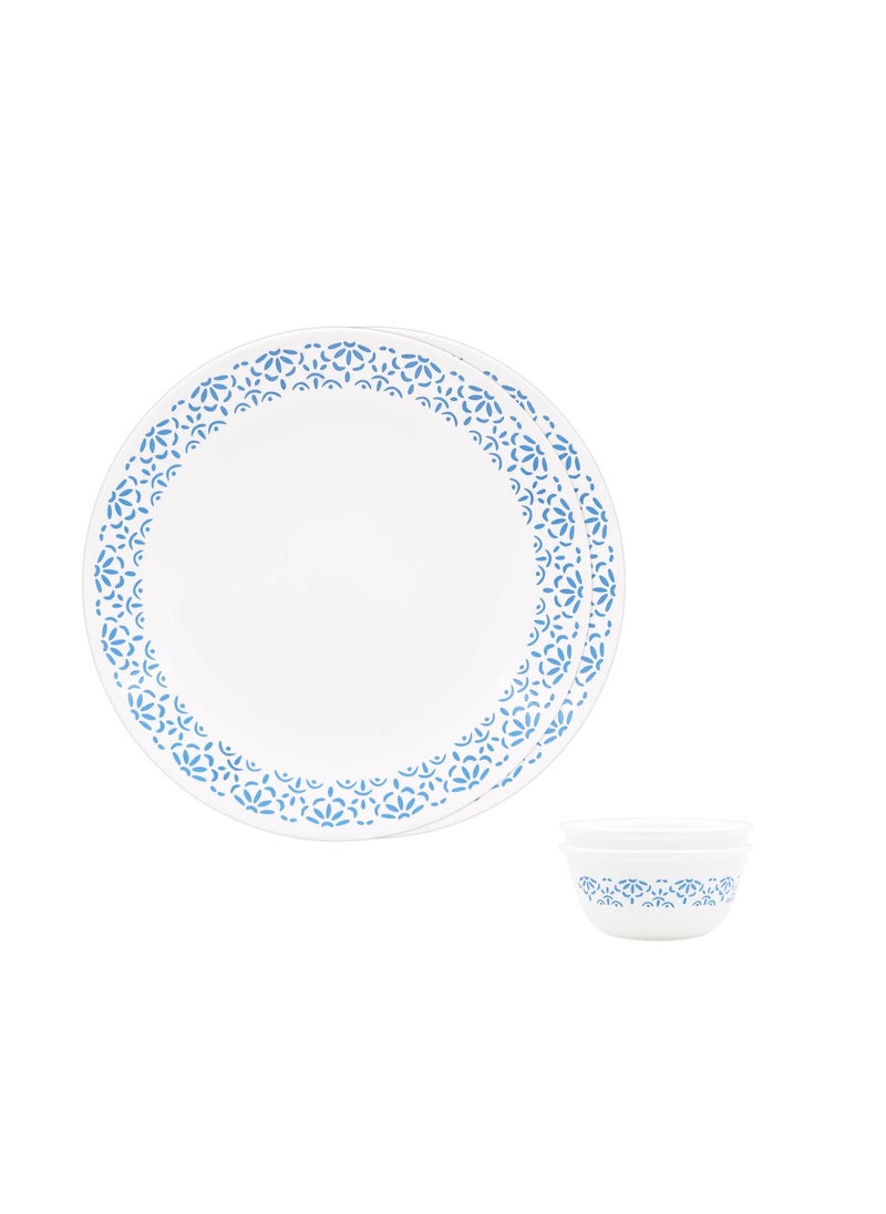 Corelle Skyline Bay Garden - 4 Pcs Bachelor Set (K) | for Family of 2| Break & Chip Resistant | Lightweight & Durable | Microwave & Dishwasher Safe