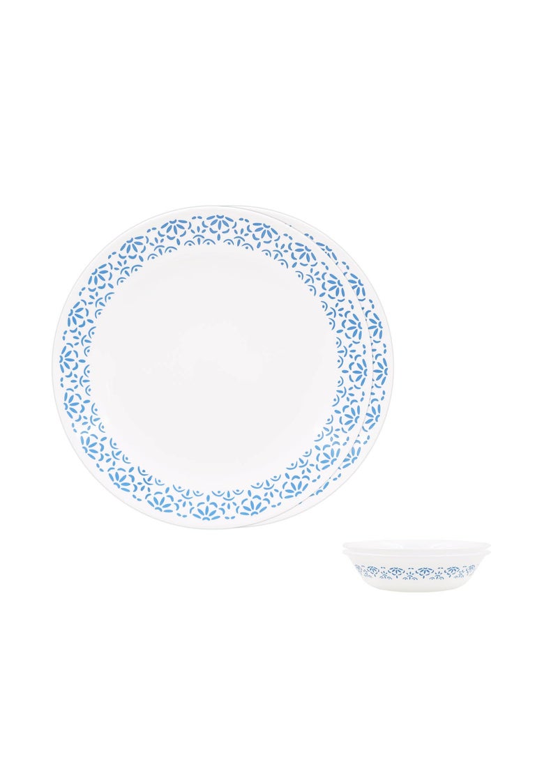 Corelle Skyline Bay Garden - 4 Pcs Bachelor Set (VDB) | for Family of 2| Break & Chip Resistant | Lightweight & Durable | Microwave & Dishwasher Safe