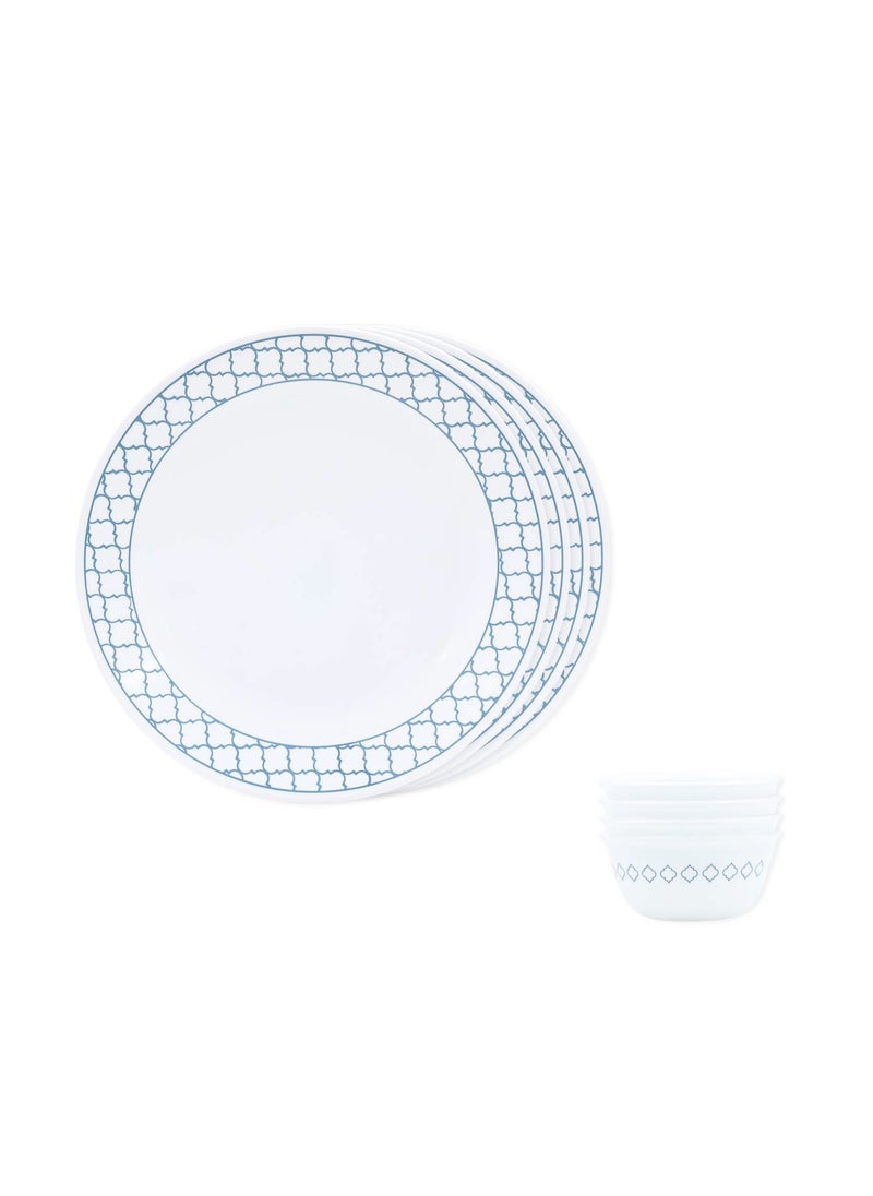 Corelle Denham Mini Dining Set (K) - 8 Pcs | for Family of 4 | Break & Chip Resistant |Lightweight & Durable | Microwave & Dishwasher Safe