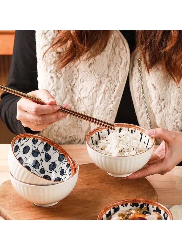Eletree Beautiful Gift Box Packed Ceramic Floral Dinner Set Japanese Style,Apply to Soup,Dessert,Pasta,Salad Set Ramen Dinnerware Set,Quality Porcelain Plates with Chopstick (Bowl f 6)