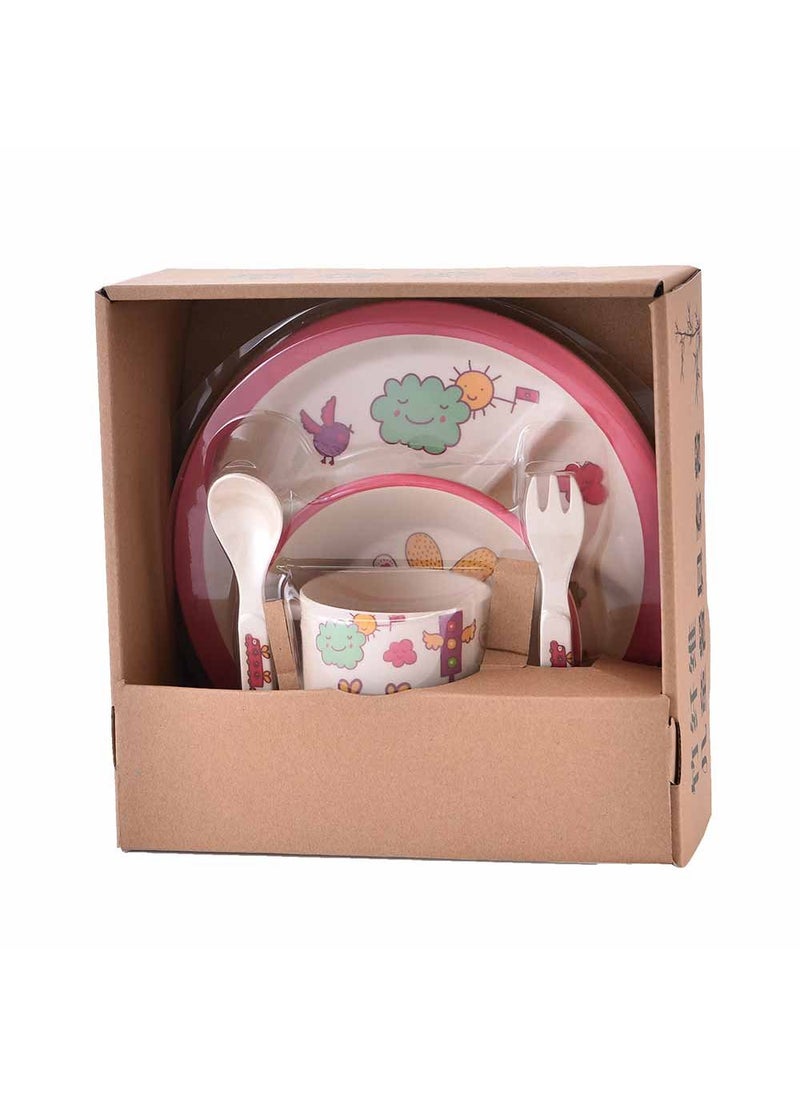 EZ Life 5 Pcs Kids Round Dining Set - Eco Friendly - Bamboo Fibre - Plate, Bowl, Spoon, Fork & Cup - Car - Red Crockery Dinner Set, Dinnerware, Home Kitchen, Kids Dinner Plate, Serveware