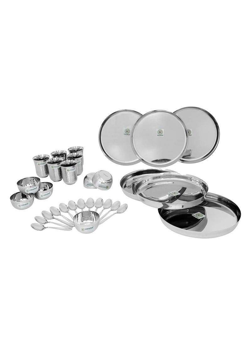 Coconut Stainless Steel (Heavy Guage) Delight Dinner Set/Dinnerware & Serveware - 30 Piece