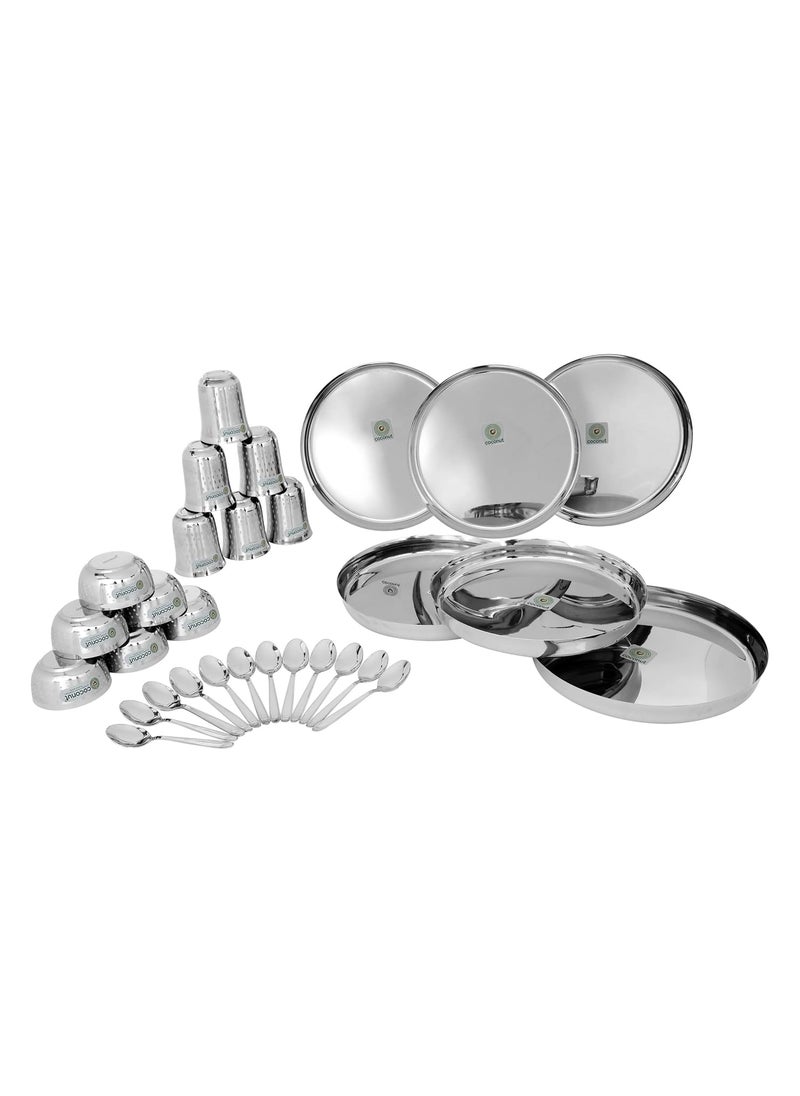 Coconut Stainless Steel (Heavy Guage) Delight Dinner Set/Dinnerware & Serveware - 30 Piece