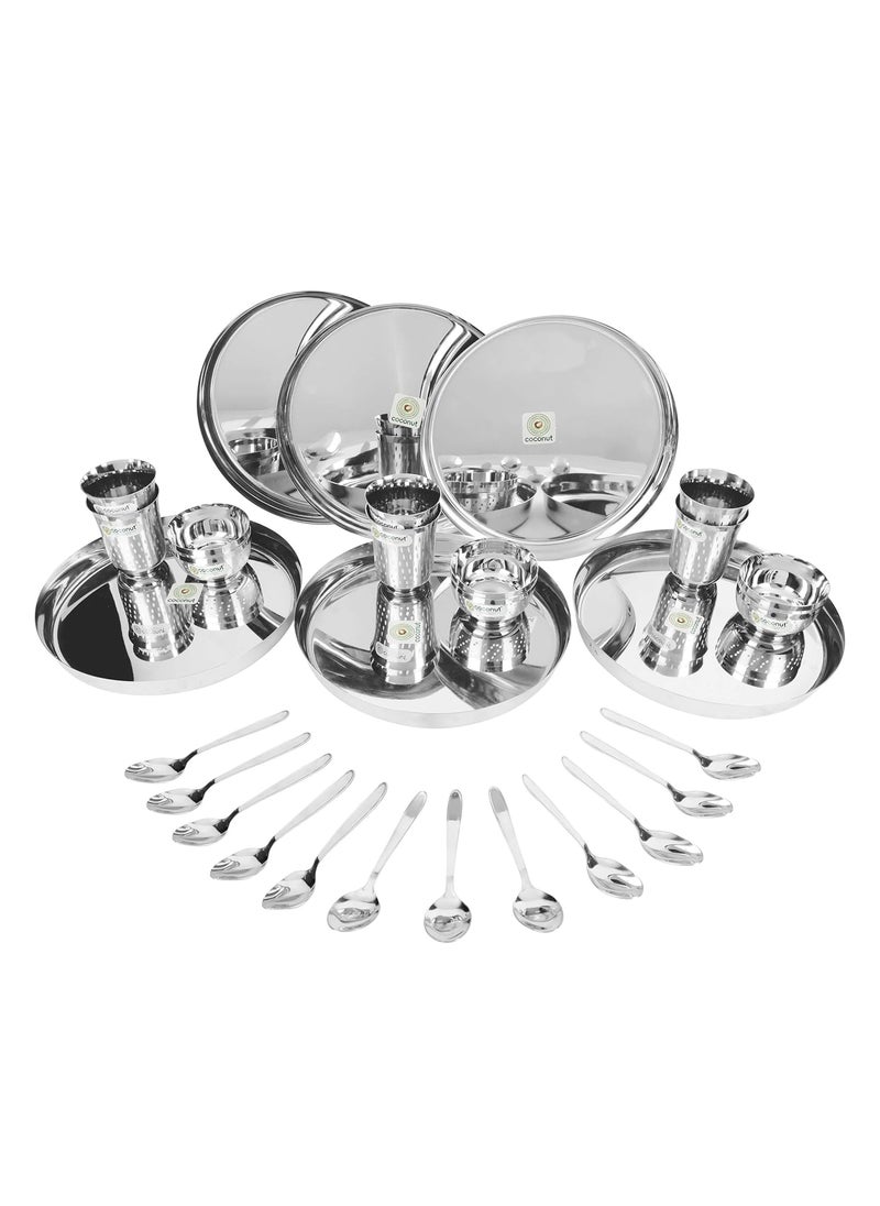 Coconut Stainless Steel (Heavy Guage) Delight Dinner Set/Dinnerware & Serveware - 30 Piece