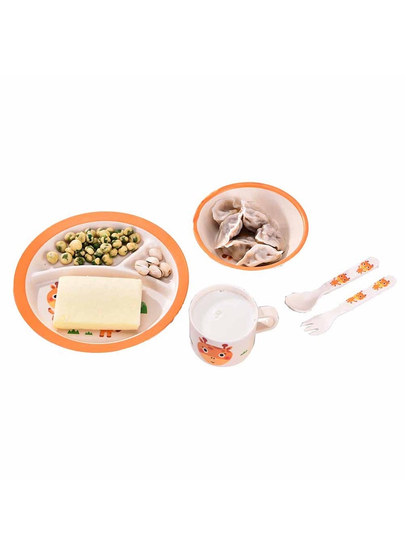 EZ Life 5 Pcs Kids Round Dining Set - Eco Friendly - Bamboo Fibre - Plate, Bowl, Spoon, Fork & Cup - Giraffee - Orange Crockery Dinner Set, Dinnerware, Home Kitchen, Kids Dinner Plate, Serveware